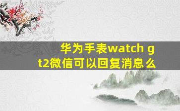 华为手表watch gt2微信可以回复消息么